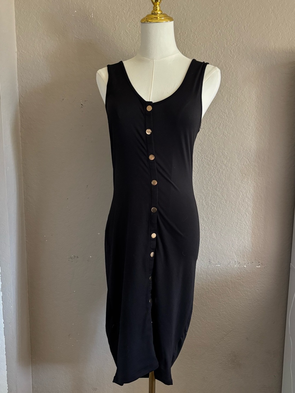 Black Button-Front Tank Dress - Women's Casual Midi